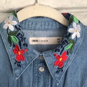 ASOS western denim shirt embroidered collar 70s
